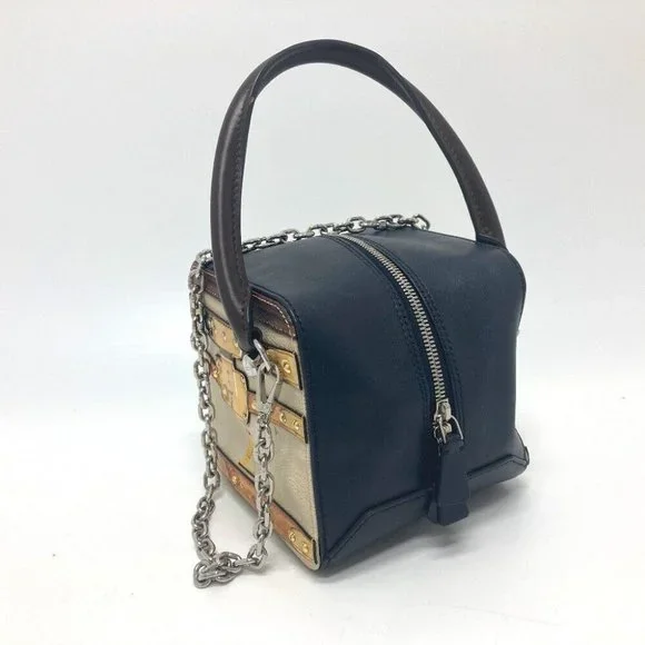 Authentic LOUIS VUITTON M52350 Trompe l'oeil Chain 2WAY Hand Bag Leather Black/B - Picture 13 of 16